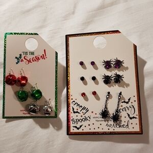 Girls pierced earrings 6 Halloween 3 jingle bells 9 pairs of seasonal earrings